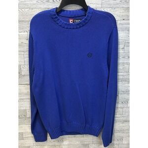 CHAPS Men's (Size M) Long Sleeve Crew Neck Sweater Logo Blue Tight Knit‎